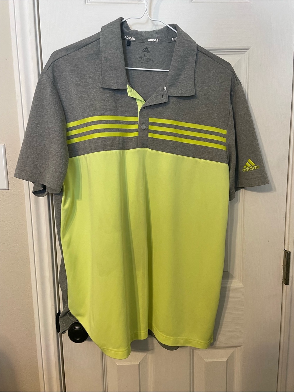 adidas Men's Grey and Lime Green Performance Polo